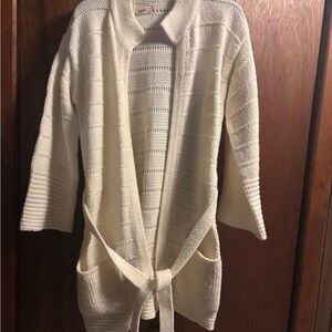 NWOT vintage 1970’s Women's Cream Sweater cardigan with tie and pockets
